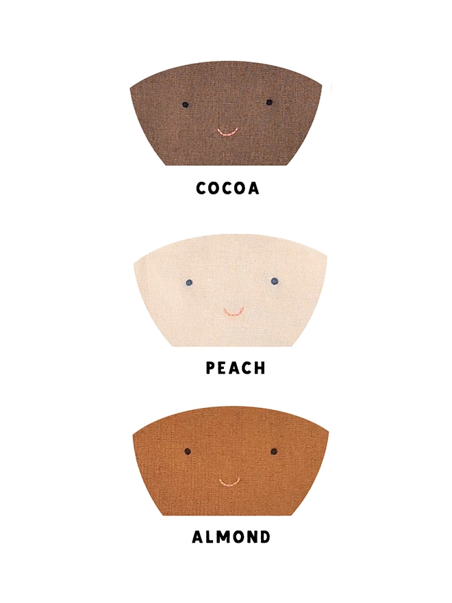 Skin colour selection in cocoa, peach and almond