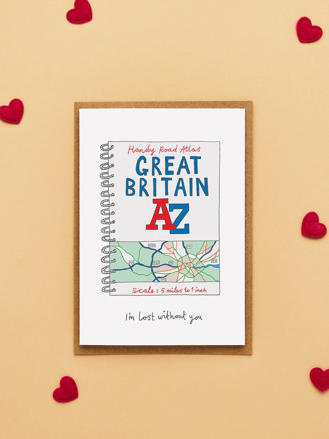 Funny Anniversary Card Featuring a Hand Drawn UK Road Atlas