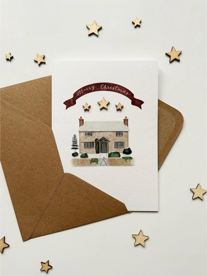 christmas cottage luxury illustrated card