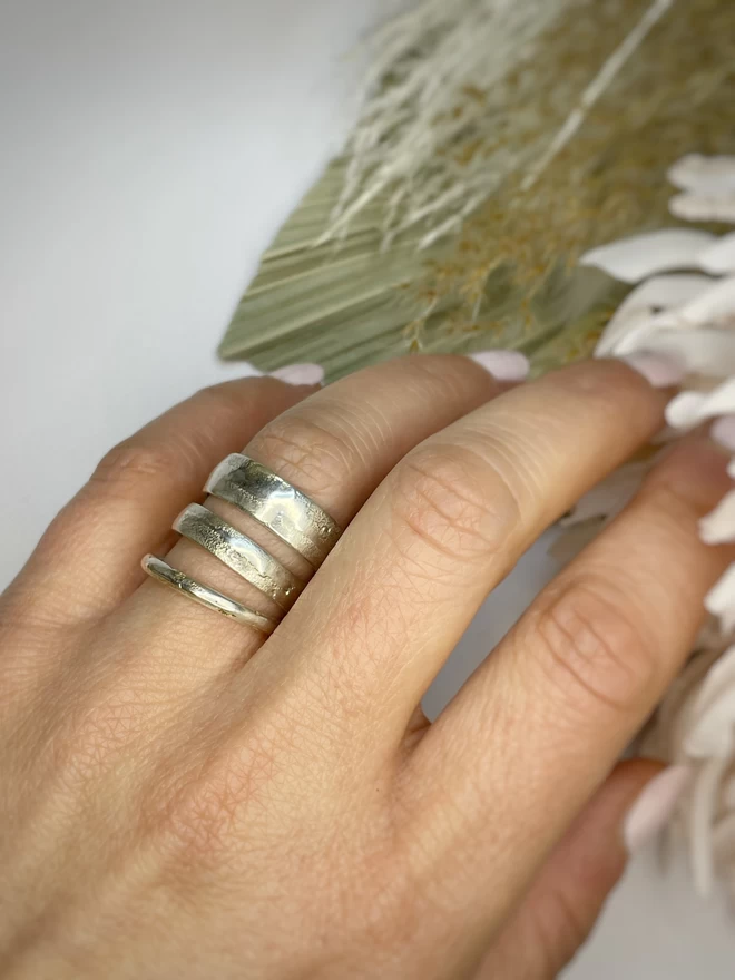 Handmade Recycled White Gold Unique Sandcast Wedding Band Celina C Jewellery
