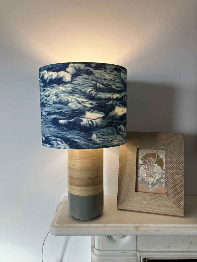 Lampshade, Bedside Lampshade, Seaside Decor, Home Decor, Drum Lampshade, Table Lampshade, Ceiling Lampshade, Beach Decor, Sea Decor, Ocean Waves Lampshade, Waves Lampshade, Blue Lampshade