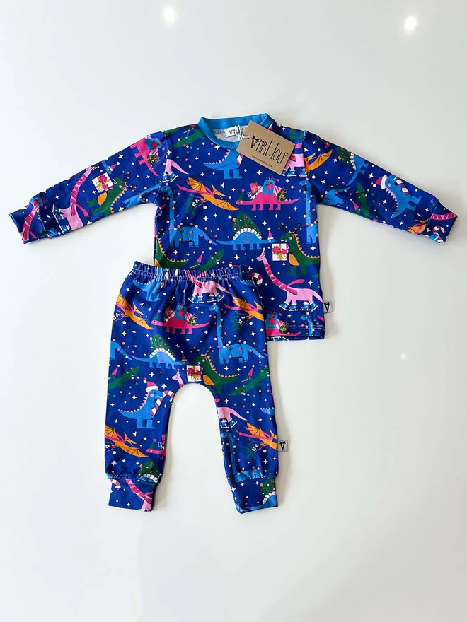 Baby and toddler lounge set in festive dino print