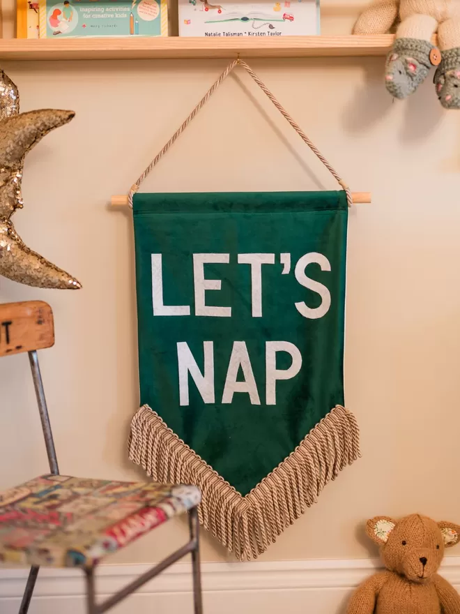 Lets nap nursery wall hanging velvet
