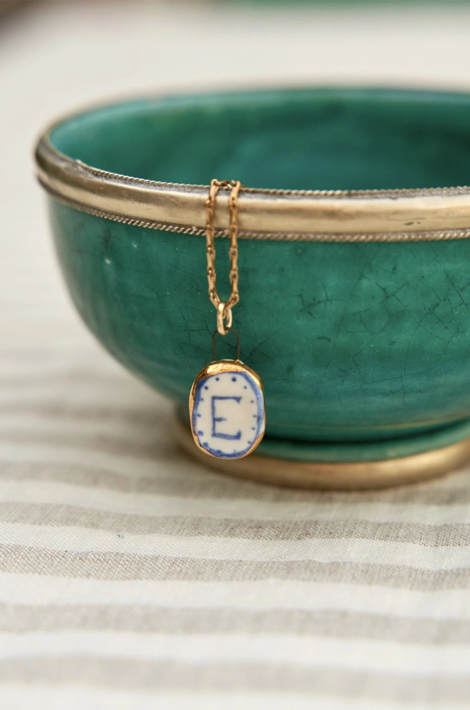 Porcelain initial charm necklace