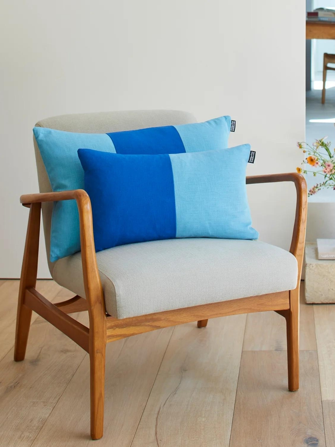 Colour Block Linen Cushion – Royal/Azure