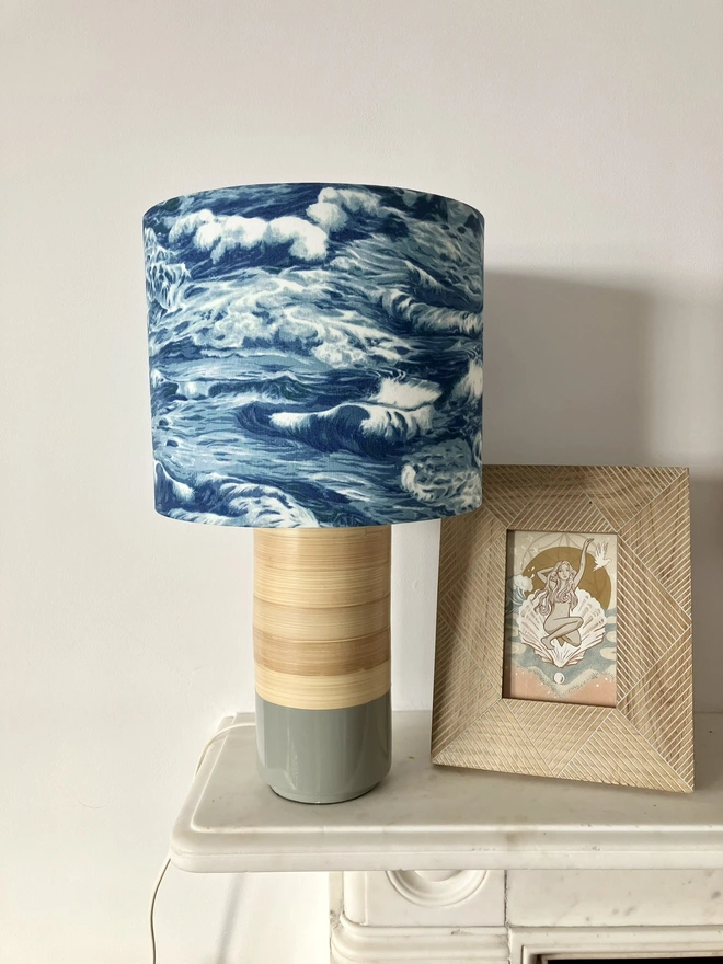 Lampshade, Bedside Lampshade, Seaside Decor, Home Decor, Drum Lampshade, Table Lampshade, Ceiling Lampshade, Beach Decor, Sea Decor, Ocean Waves Lampshade, Waves Lampshade, Blue Lampshade