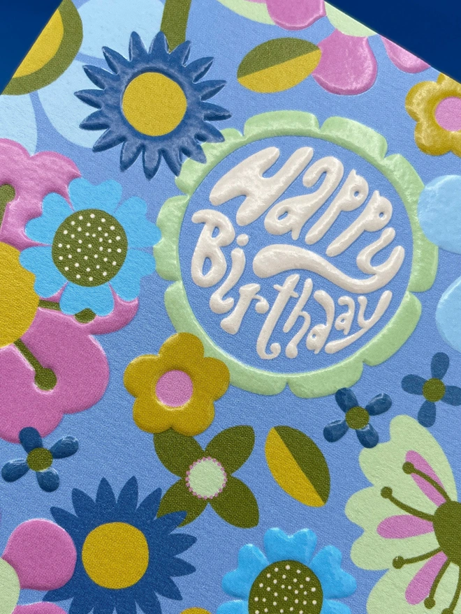 Joyful Mini Birthday Greeting Colourful Retro Floral Pattern Detail| Raspberry Blossom