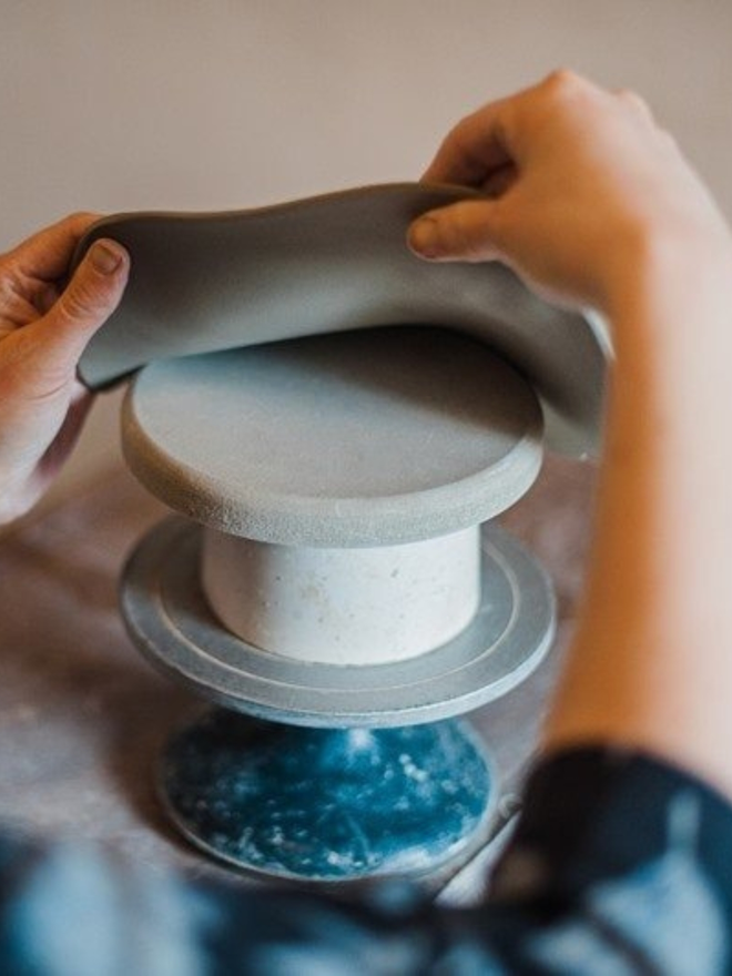 making of handmade stoneware tapas dish