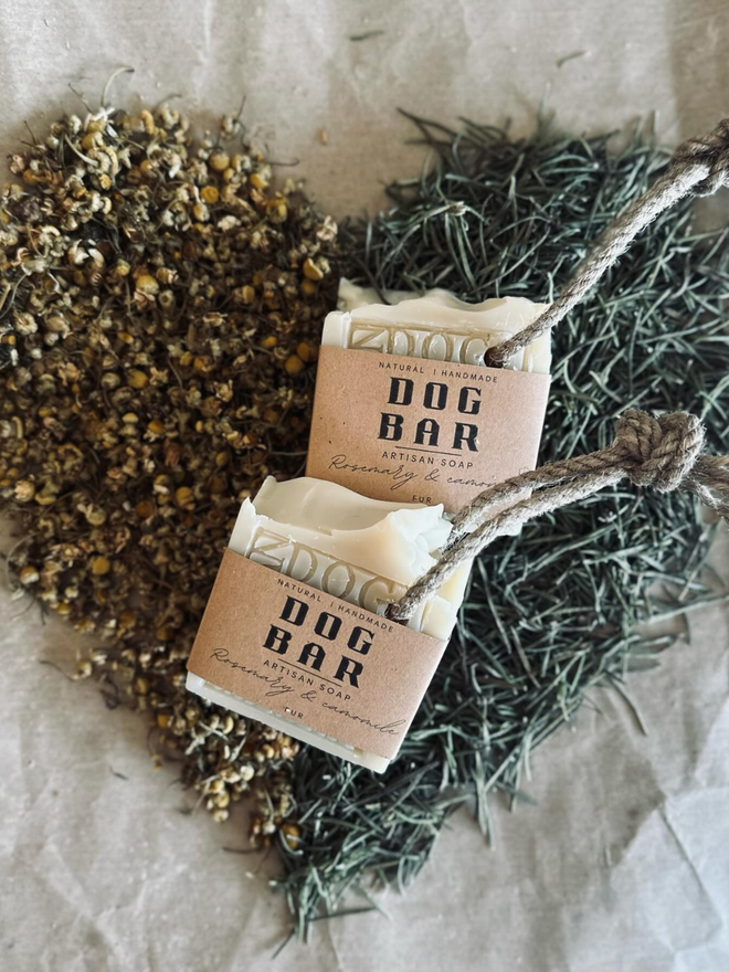 handmade vegan dog soap bar on rope