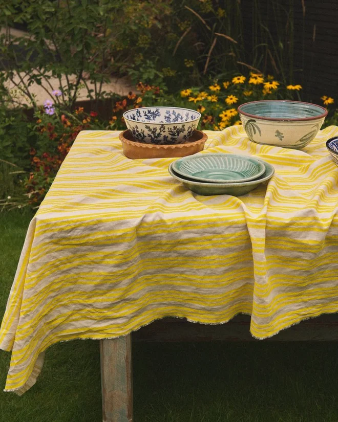 Yellow stripe tablecloth