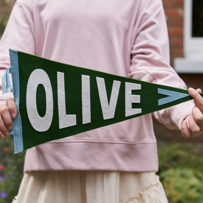 Olive personalised pennant flag