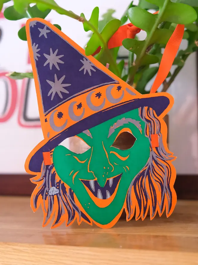 witch screen printed halloween mask