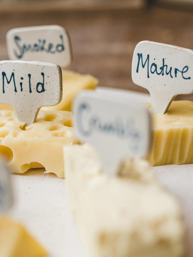 handmade ceramic cheese labels in cheese