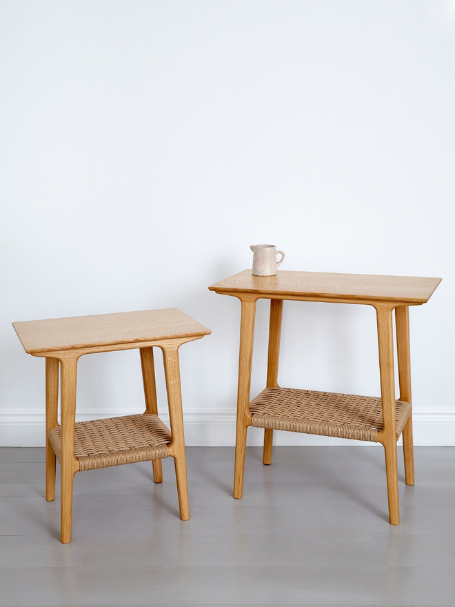 small and large handmade wooden side tables