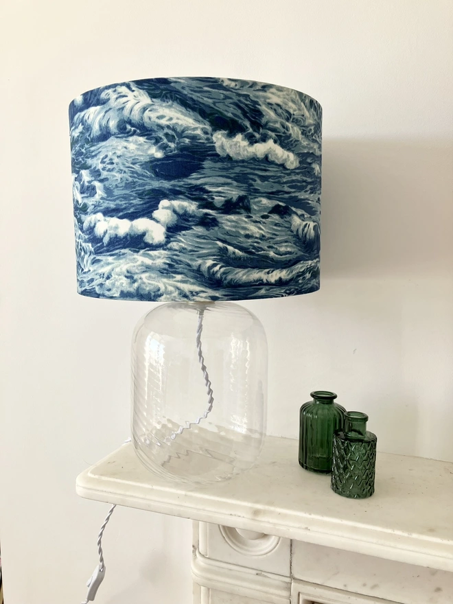 Lampshade, Bedside Lampshade, Seaside Decor, Home Decor, Drum Lampshade, Table Lampshade, Ceiling Lampshade, Beach Decor, Sea Decor, Ocean Waves Lampshade, Waves Lampshade, Blue Lampshade