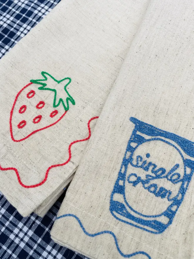 Set of 2 Strawberries n Cream Embroidered Napkins