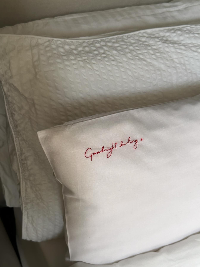 embroidered love note pillowcase