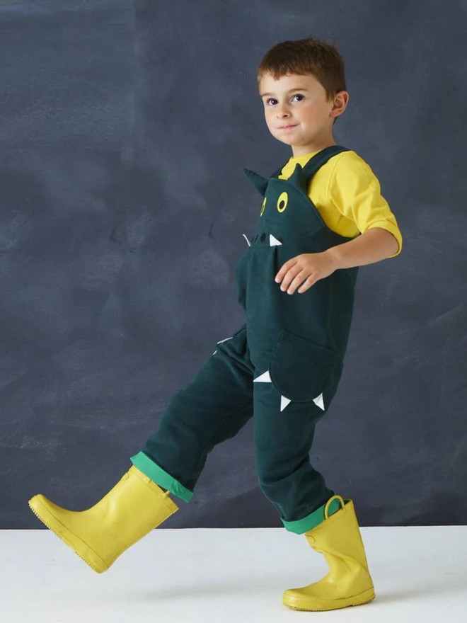 kids' green dragon dungarees