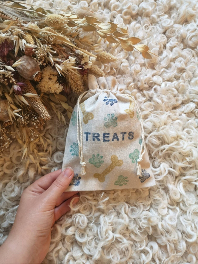 personalised cotton dog treat bag