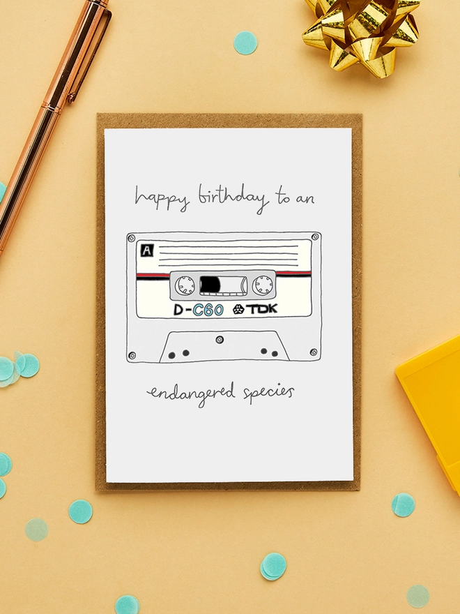 Retro Birthday Card Featuring a Hand Drawn Cassette Tape