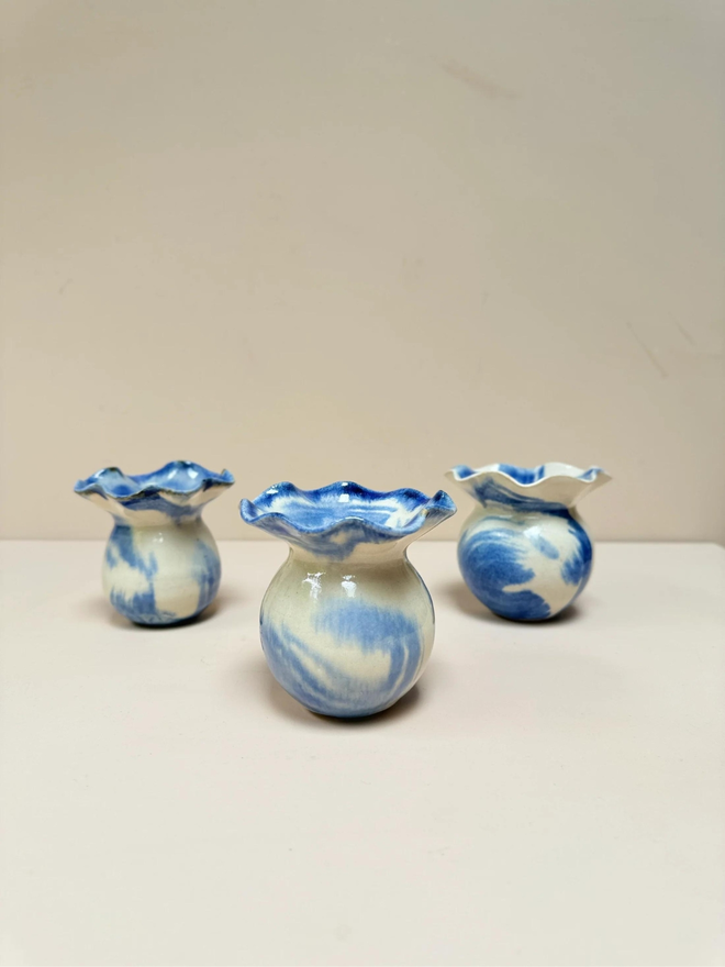 hand painted blue and white ceramic bud vases