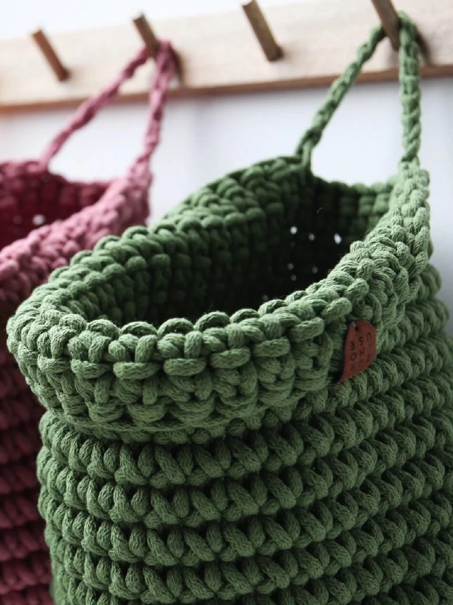 avocado  hand crocheted hanging baskets