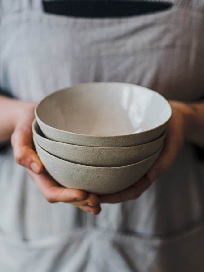 handmade ceramic breakfast bowls stacked