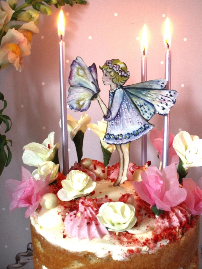 Fairy And Butterfly - Wooden Cake Topper