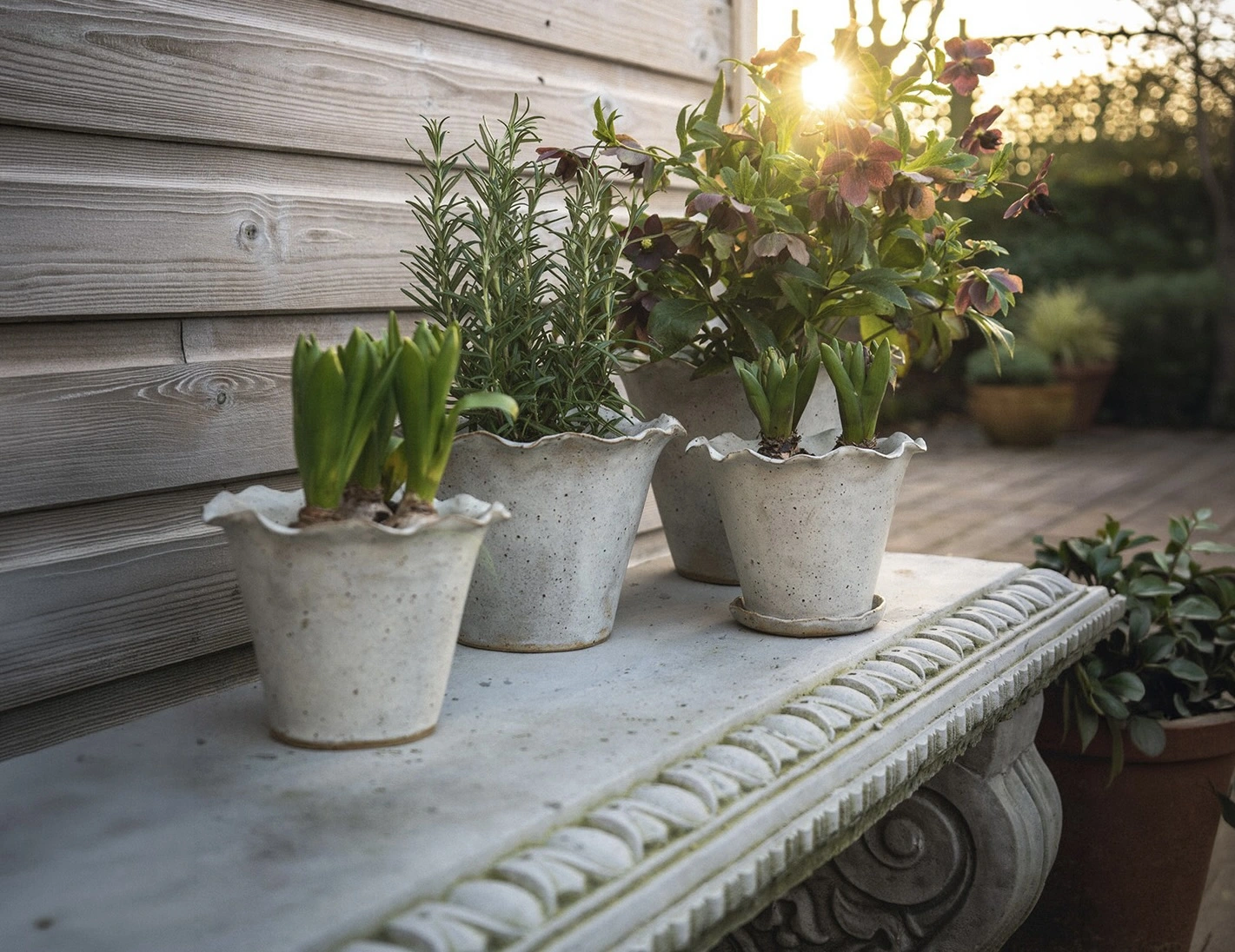 Ceramic stoneware frilled plant pots