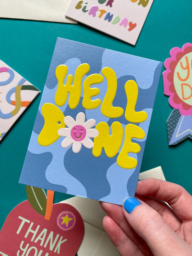 Colourful Mini ‘Well Done’ Card Fun 70’s Inspired Lettering | Raspberry Blossom