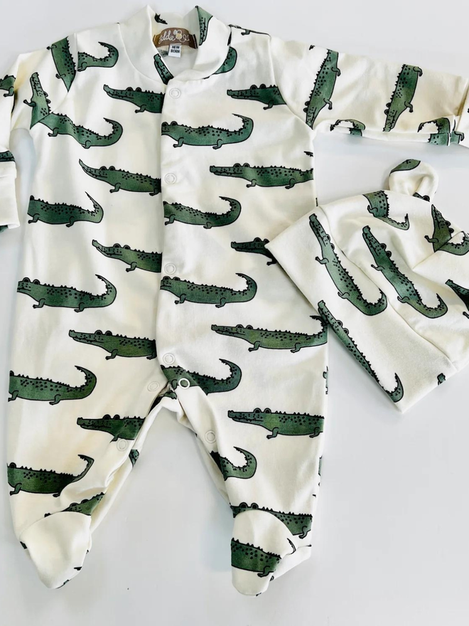 Organic Cotton 'Enormous Crocodile' Baby Sleep Suit