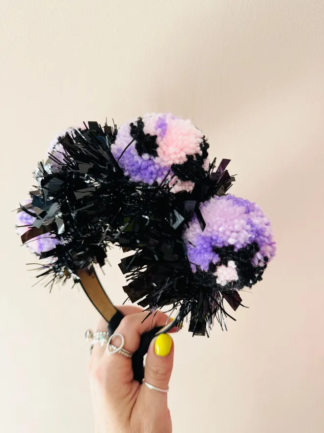 Halloween headband Pom Pom headband tinsel headband glitter headband Halloween dress up fancy dress Halloween Pom Pom pink purple black Pom Pom headwear Halloween headwear