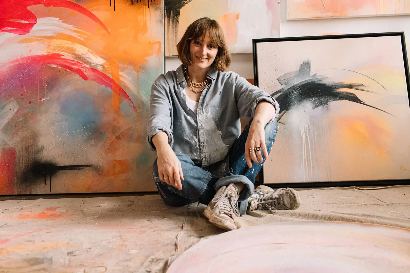 Kate Mayer Artist in her studio