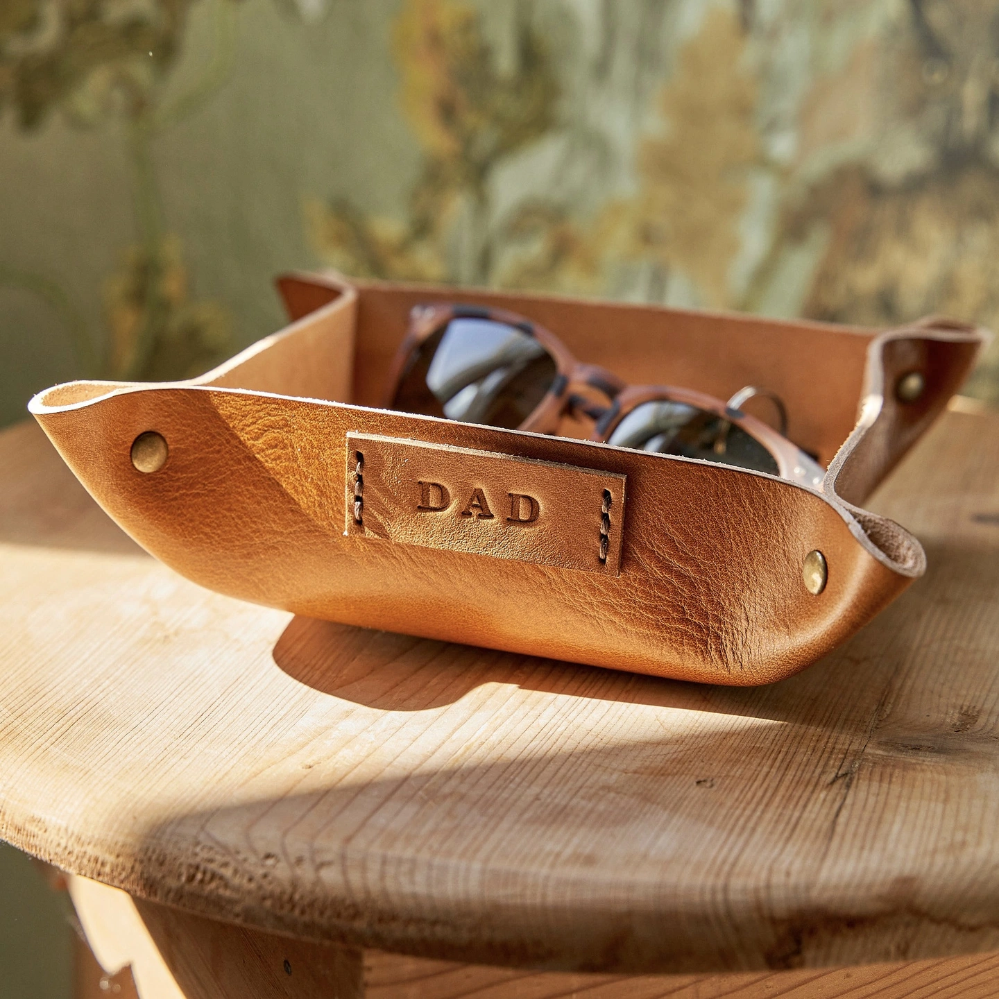 Dad leather personalised coin tray holder