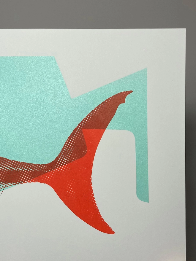 Shark Tank (Turquoise And Red) - Screen Printed Shark Poster - right close up