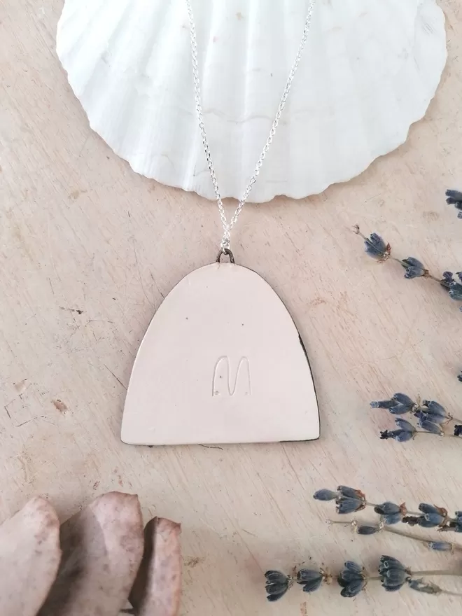 Myrtle ceramic unique hand painted pendant necklace with silver chain