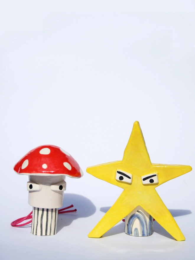 Handmade ceramic Mushroom and Star Christmas Tree Topper decoration