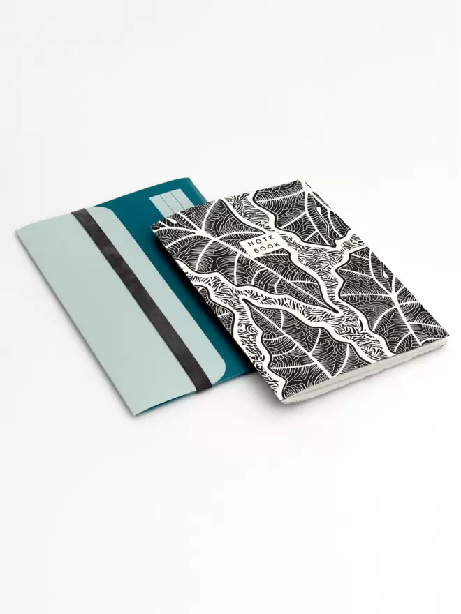 Plain paged A5 notebook with leaf design
