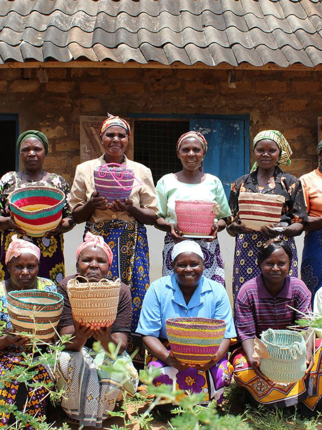 Kenyan Sisal Storage Basket 'Charcoal and Natural' 