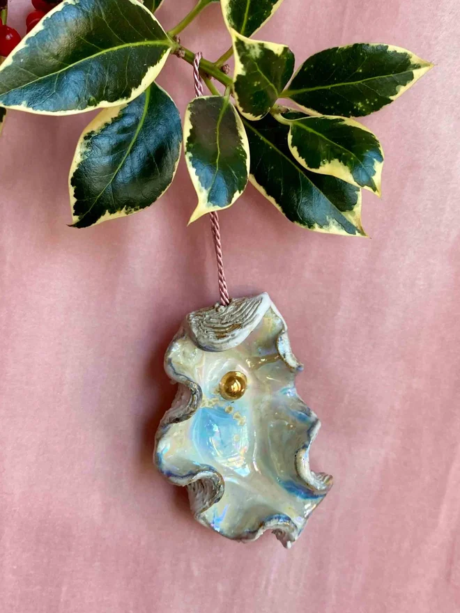 handmade ceramic oyster shell christmas decoration