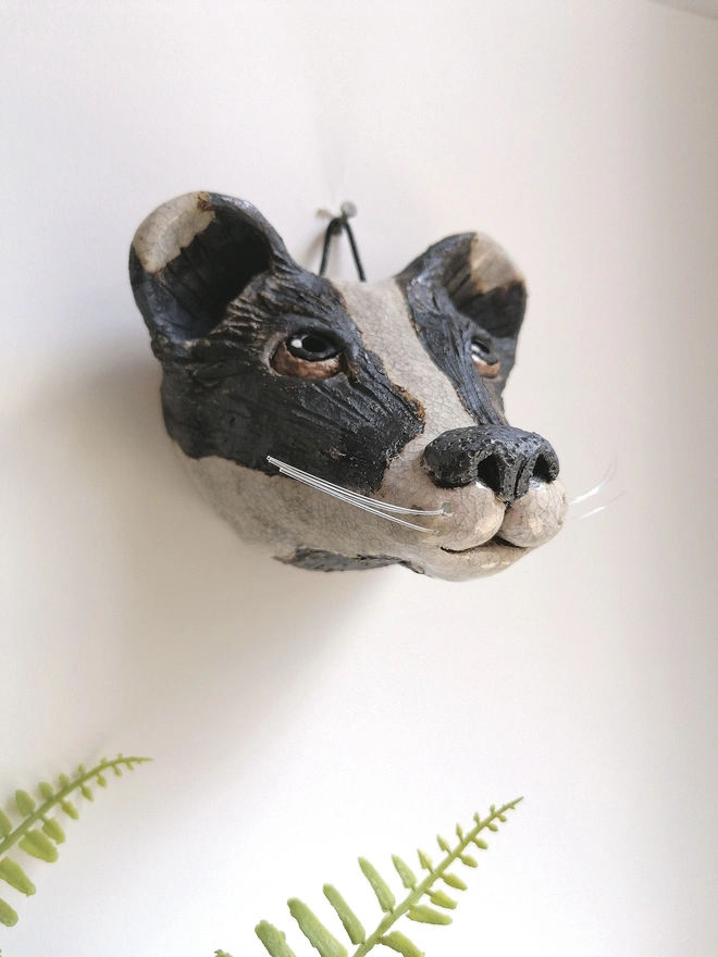 Badger Head Ceramic Sculpture
