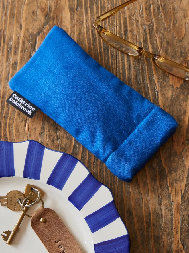 Linen Glasses Case - Royal Blue