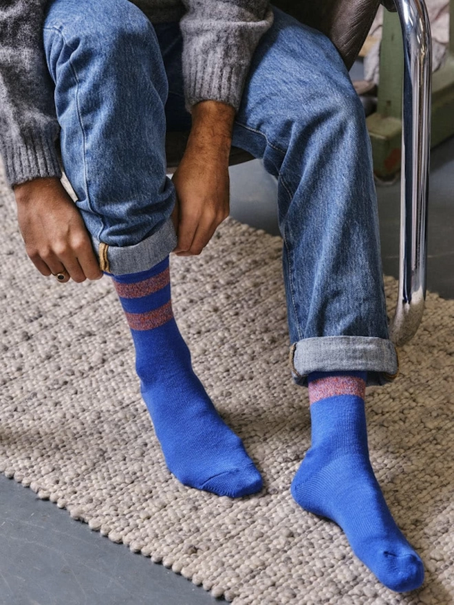 Samar Merino Wool Stripe Sock Bright Blue