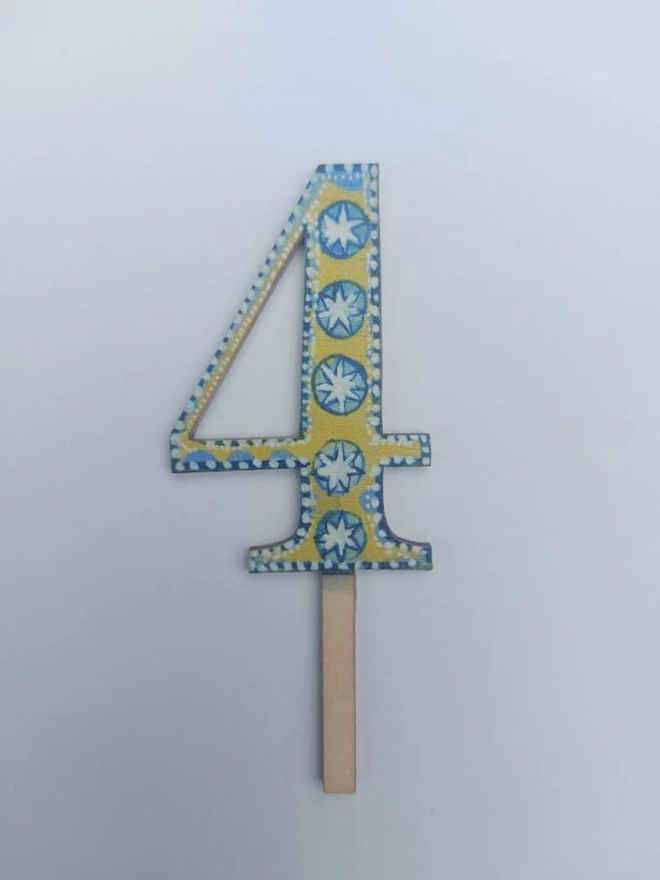 Number 4 - Wooden Cake Topper