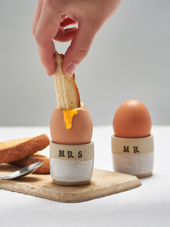 white personalised ceramic egg cup