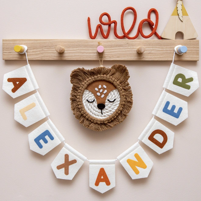 Personalised kids felt bunting. Felt bunting hanging in a kids' room