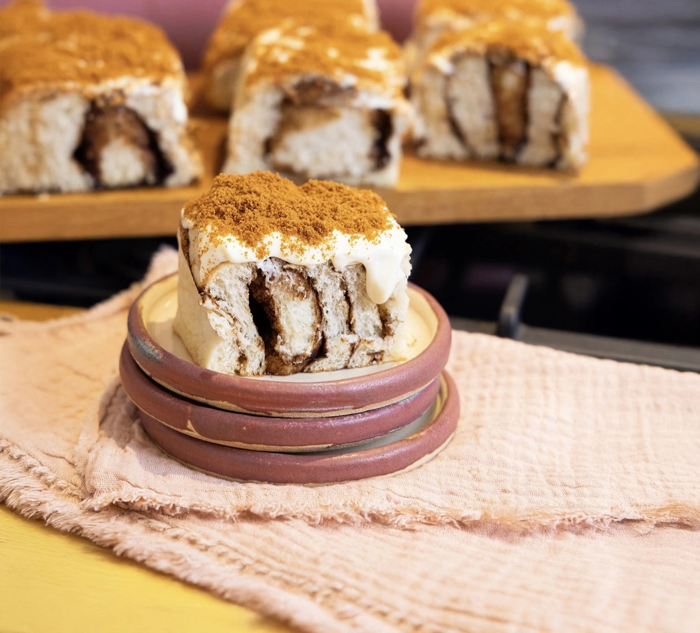 Biscoff buns. Freshly baked buns with biscuits sprinkled on top