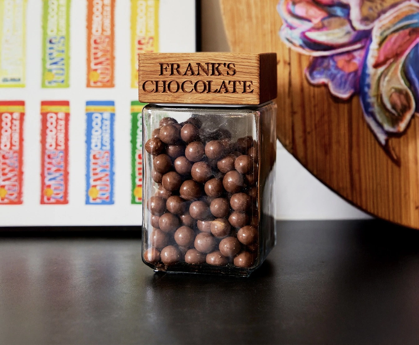 Personalised oak chocolate jar