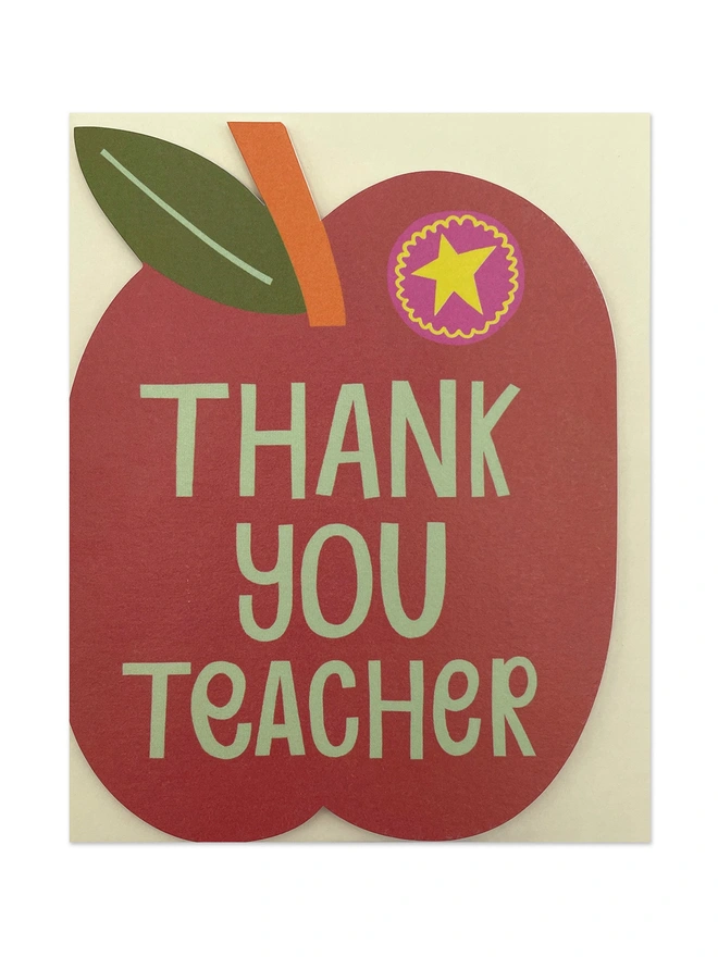 Apple Shaped ’Thank You Teacher’ Mini Greeting Card | Raspberry Blossom