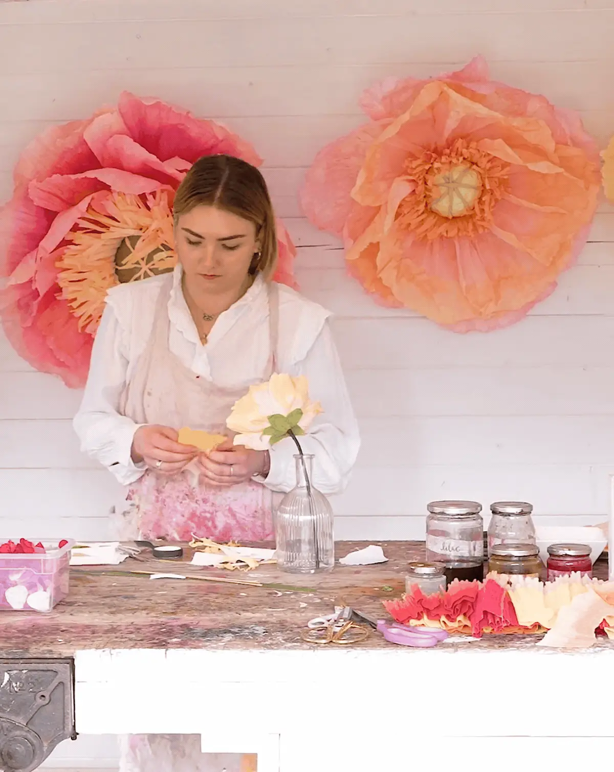 Cesca Molly in her studio making paper flowers